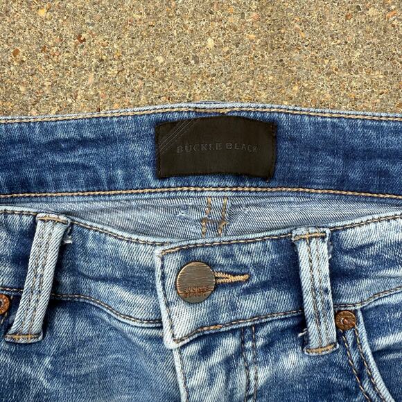Buckle Black Fit No 75 Ankle Skinny Jeans Size 31 Light Blue Distressed Fray Hem - Picture 3 of 10